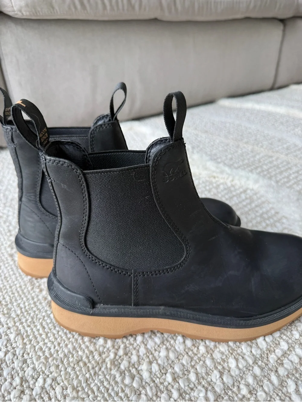 Sorel Black Chelsea Boots with Tan Outsole